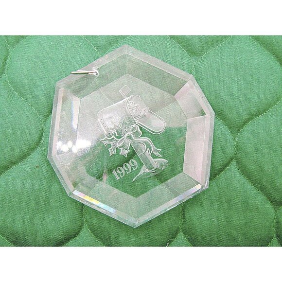 Vintage Acrylic Etched Decorated Mailbox Chirstmas Holiday 1999 Ornament 3x3" - Picture 2 of 7